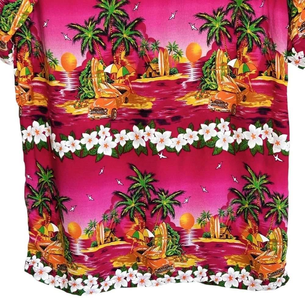Vintage Jackpot Hawaiian Shirt Men Small Pink Floral Tropical Luau Tiki Vacation